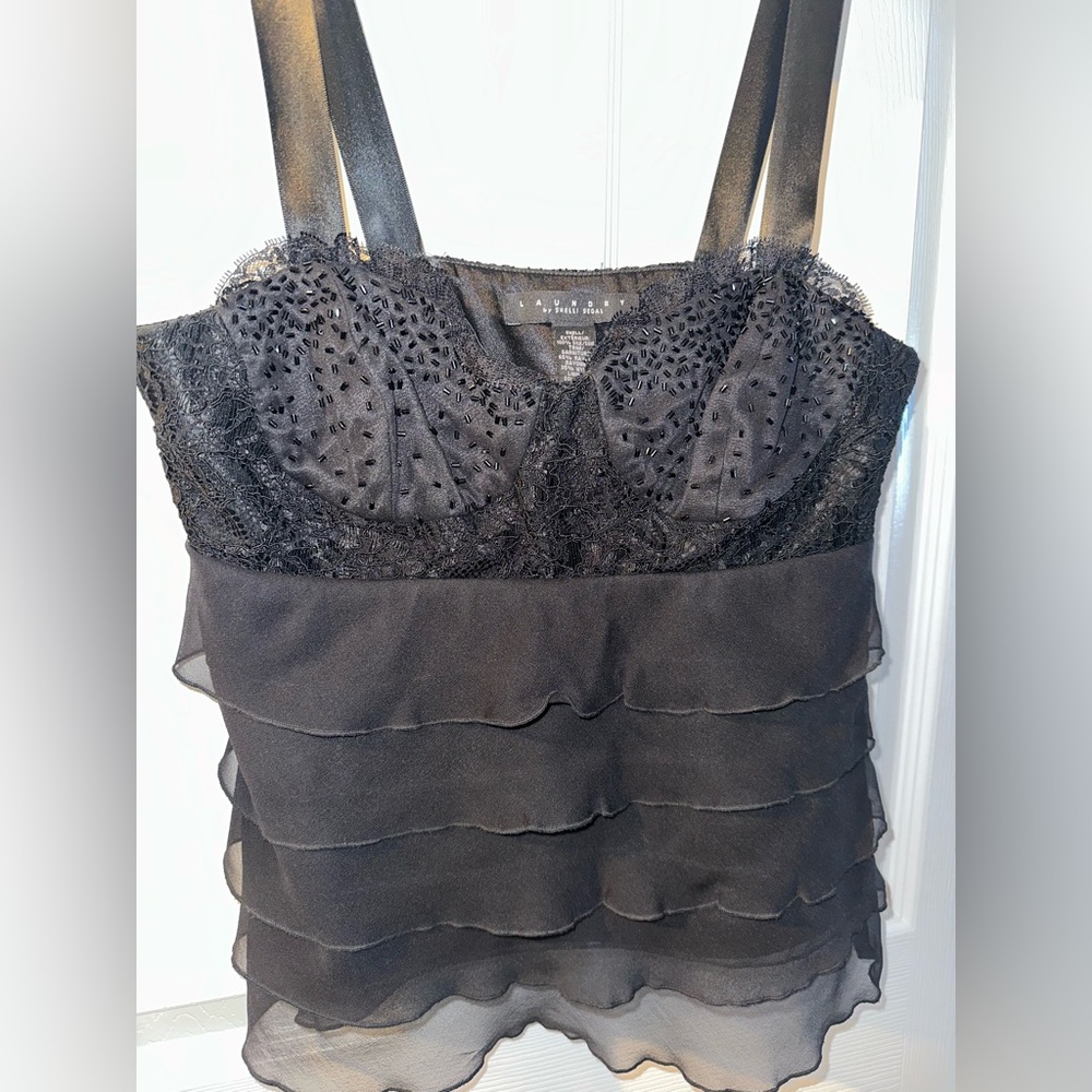 Laundry by Shelli Segal black top XSM Lace bra beaded beads